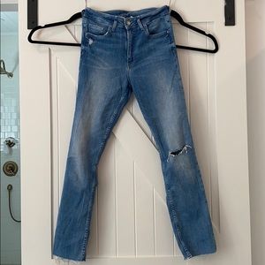 & denim high rise ankle crop jeans